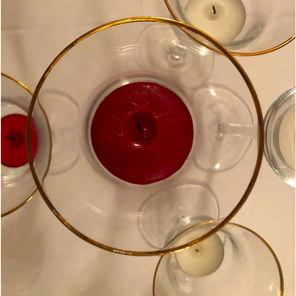 Five Glass With Gold Trim Candle Holders